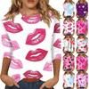 Женская модная повседневная футболка с круглым вырезом и принтом в виде сердца ко Дню святого Валентина, рукав три четверти