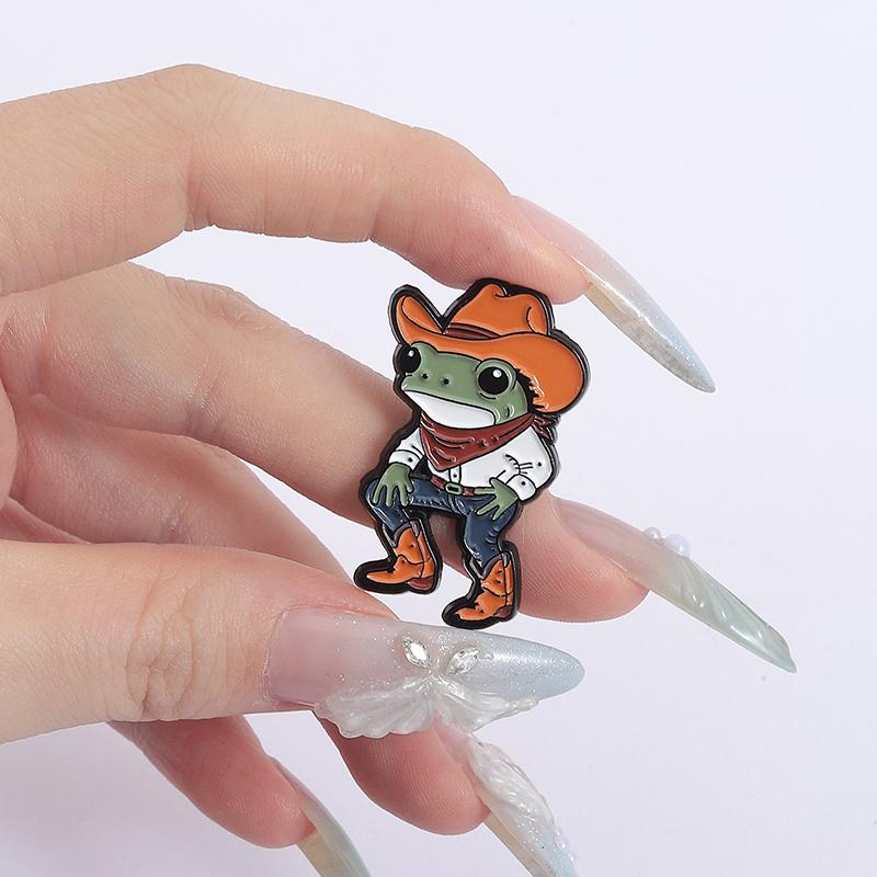 Cowboy Frog Enamel Pins Custom Cool Handsome Jeans Boots Brooches Lapel Badges Clothes Animal Jewelry Gift for Friends