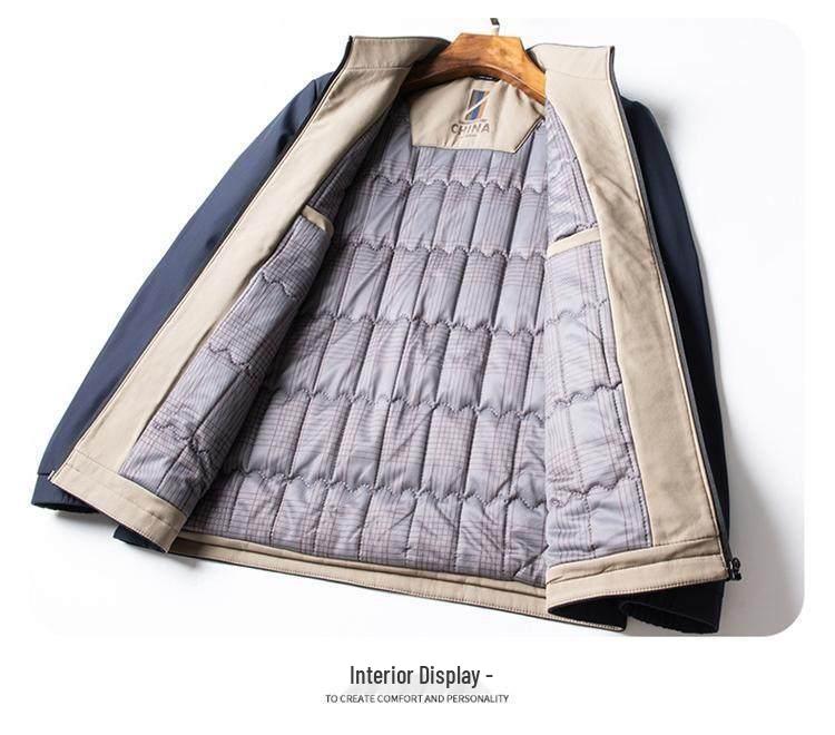 Pierre Cardin Men's Stand-Up Collar Cotton Jacket, Dad Style, Thickened for Autumn/Winter 2025.