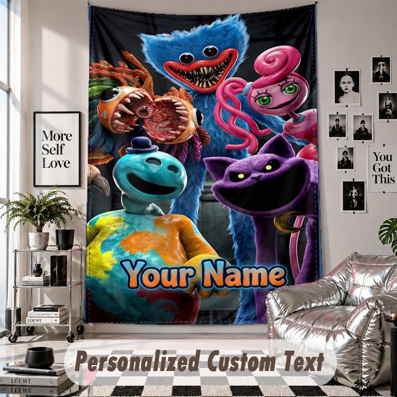 Wall Hanging Tapestry With Custom Name & Text, Poppy Playtime Decorative Tapestry For Bedroom
