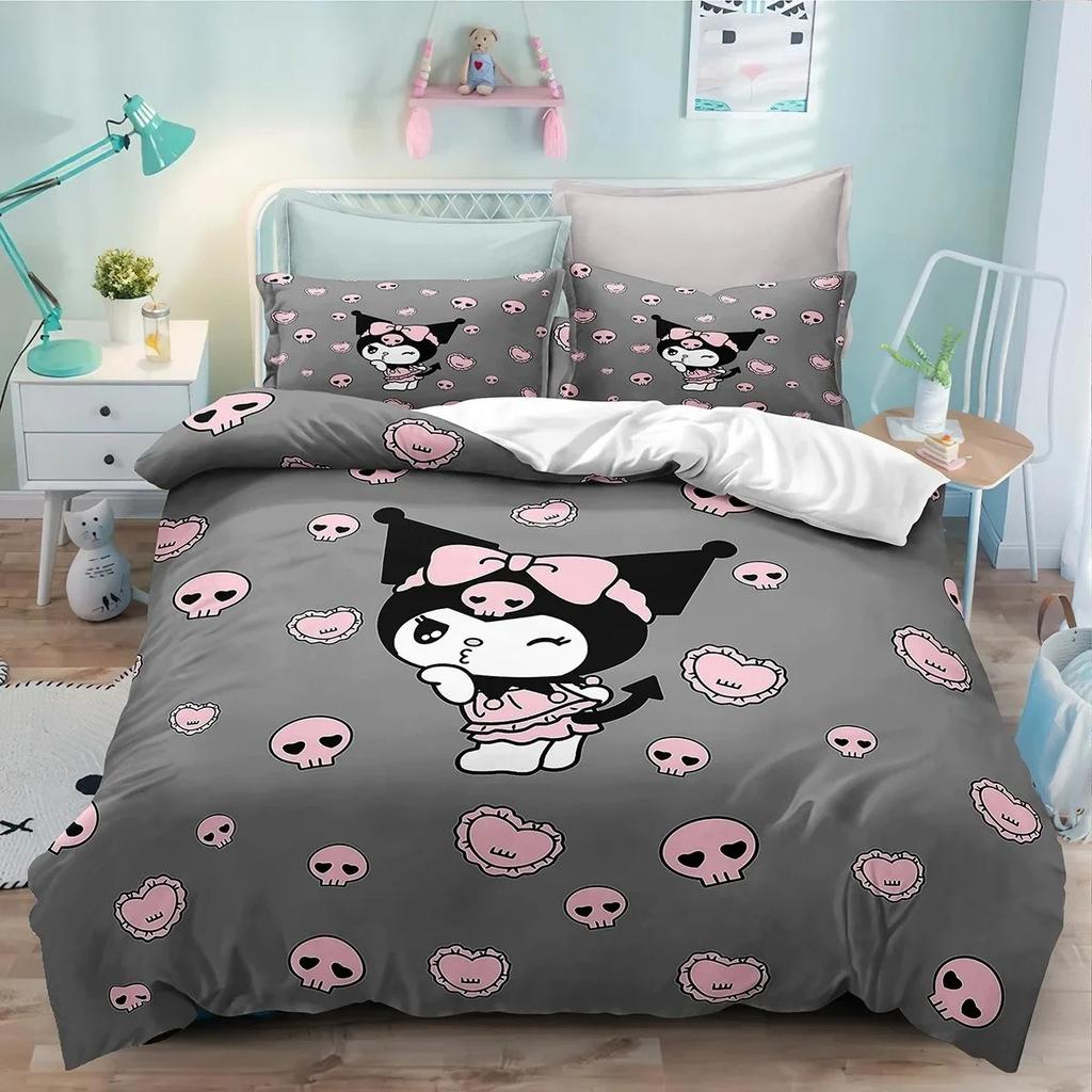 Пододеяльник Kuromi Мультяшный Sanrio Полный Милый Детская Спальня 100% Полиэстер Подарок для Взрослых Комплект Постельного Белья 2/3 шт.