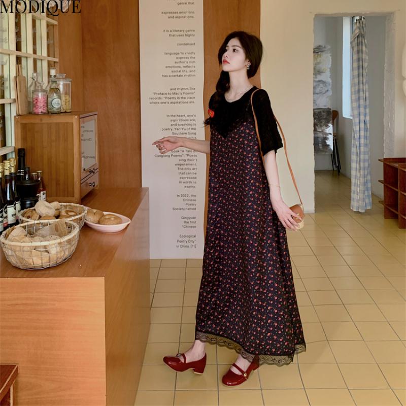 MODIQUE Летние платья больших размеров для женщин, свободные, сладкие, с цветочным принтом, кружевные, плиссированные, длинные, женские, повседневные, с коротким рукавом, с круглым вырезом