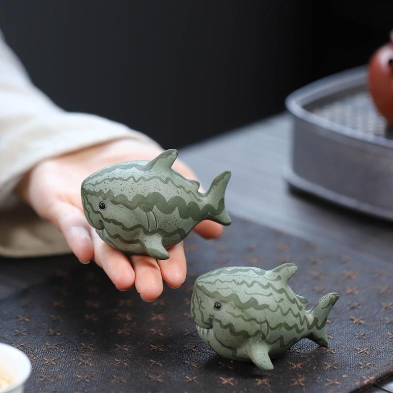 Purple Sand Shark Pet Handmade Tea Play Figurine Toys Watermelon Tea Figurine Tea Statue Ceremony Set Decoration