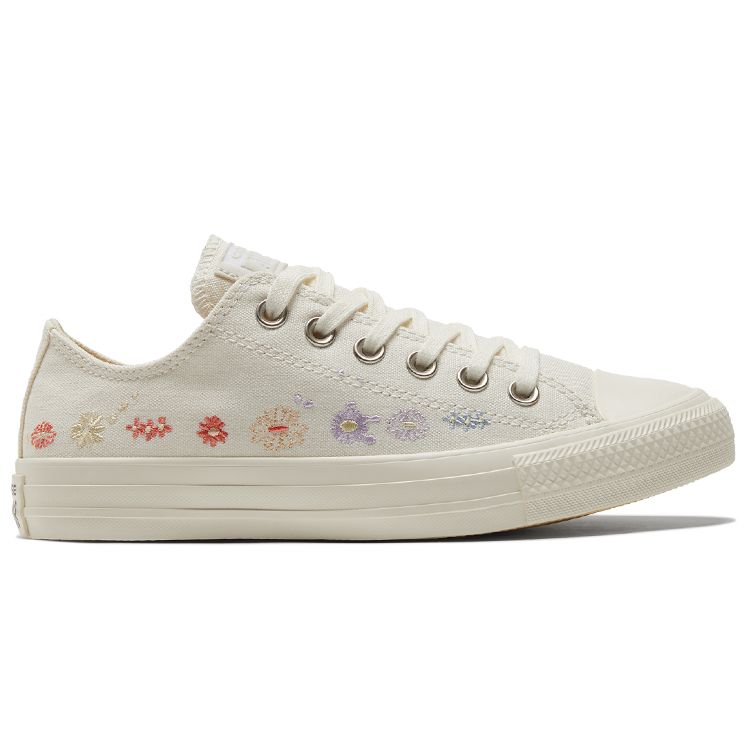 Converse Chuck Taylor All Star Low с цветочной вышивкой - женские кроссовки Egret, белые, разноцветные, черные A01595C