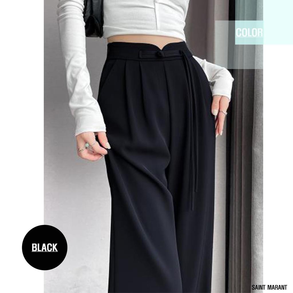 SAINT MARANT SL2420 Модные Повседневные Широкие Брюки на Пояс с Высокой Талией, Четыре Сезона, Женский, Пояс, Талия, Черный, Брюки, Костюм, Стильные,