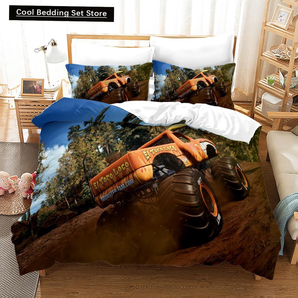 3D Print Anime Monster Jam Bedding Set Single Twin Full Queen King Size Monster Jam F1 Bed Set Teenager Bedroom Duvet Cover Sets