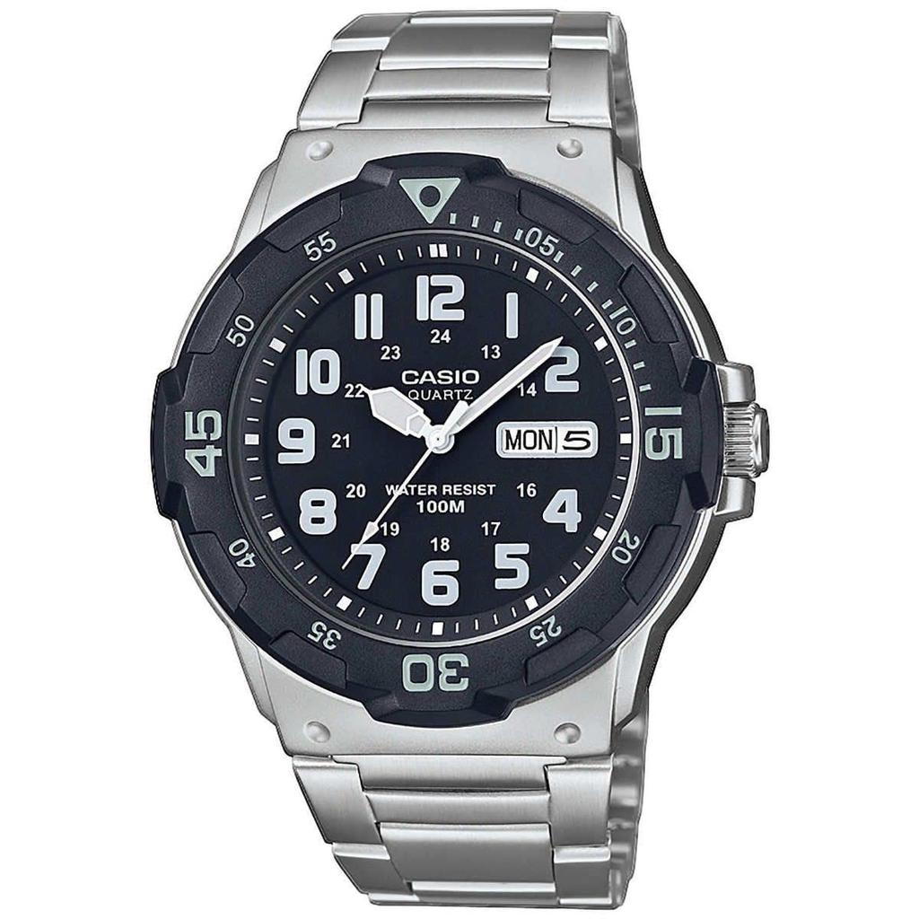 CASIO Analog Sports Men's Watch MRW-200HD-1BV Overseas Model Rotating Bezel Day-Date 10 ATM Black Dial Stainless Steel Band