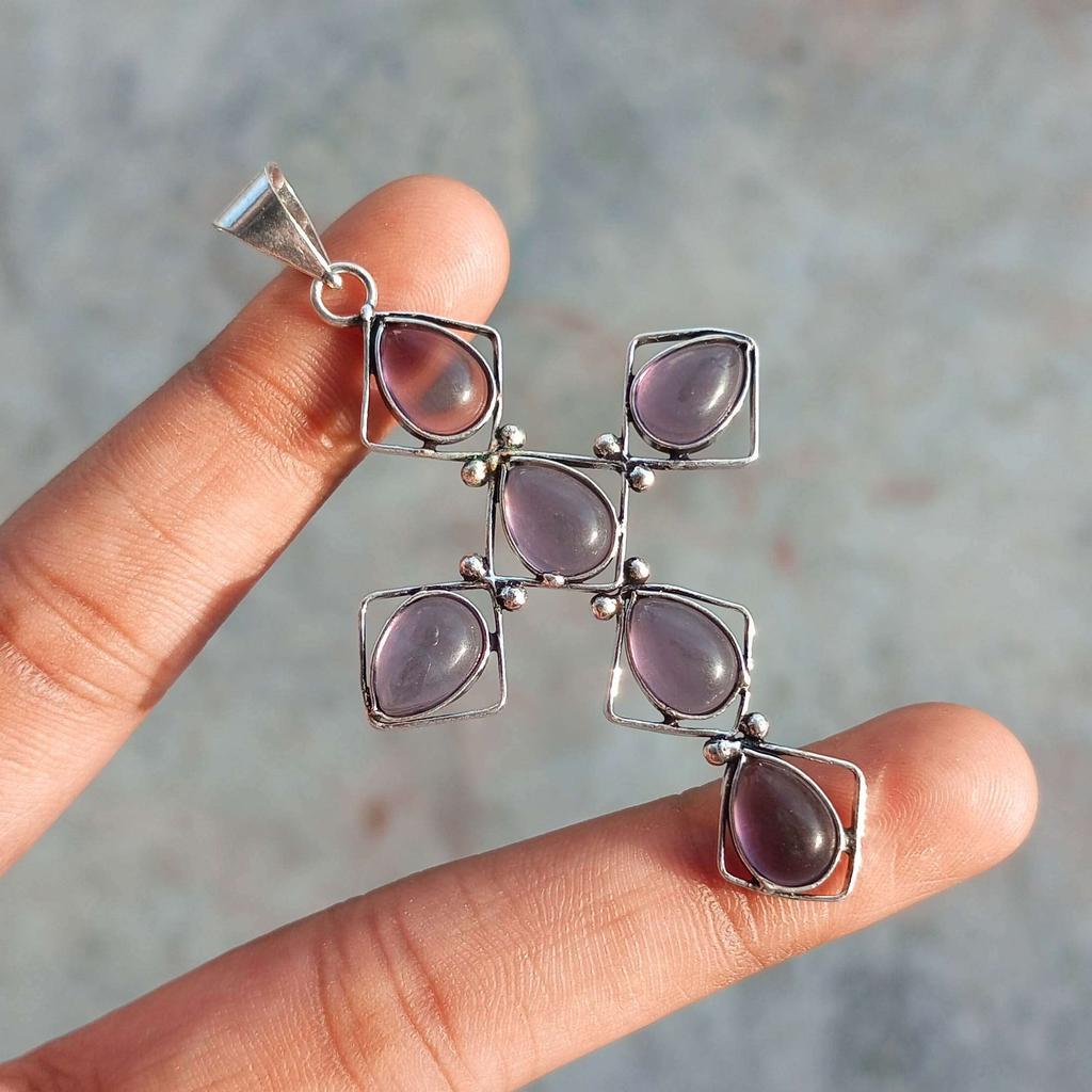 Amethyst Gemstone 925 Sterling Silver Plated Gifted Cross Shape Pendant Jewelry NST-J2H20122