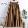Женская летняя юбка, эластичная плиссированная юбка с высокой талией, однотонная юбка трапециевидной формы с нерегулярным шнурком и большим подолом