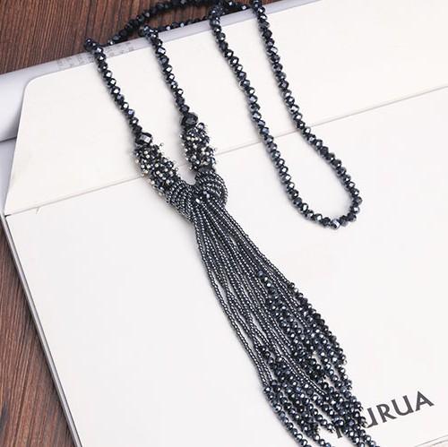 Модное многослойное ожерелье-подвеска с кисточкой из кристаллов, цепочка для свитера