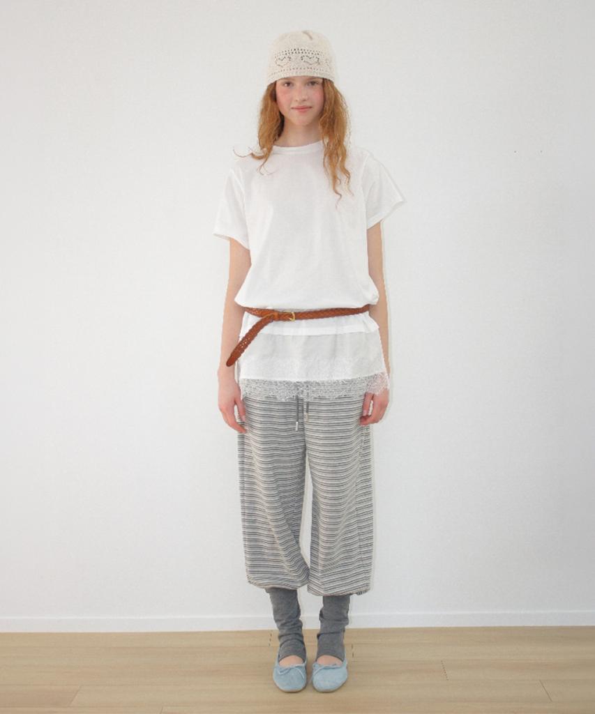 RONRON Leg Warmer Layered Sweat Pants Gray Stripe