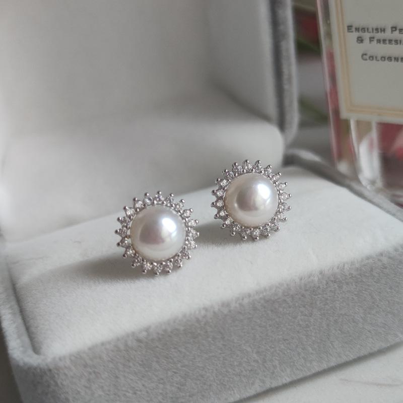 Серьги-гвоздики с жемчугом и подсолнухом, серебряная игла, женские, высококлассные, легкая роскошь, нишевые, новые, модные, популярные серьги