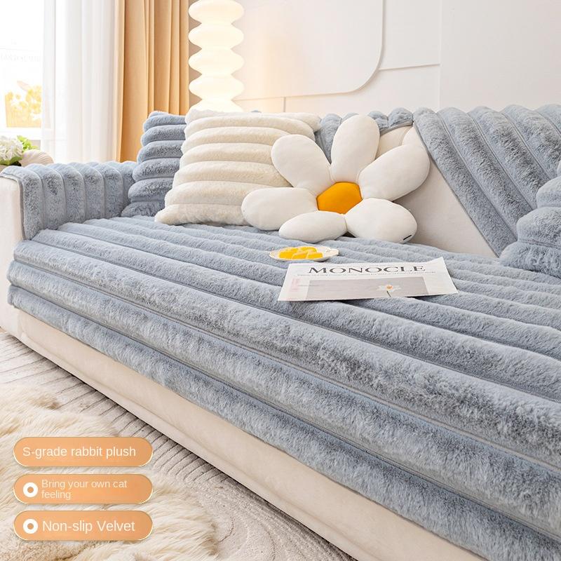 Зимняя подушка для дивана в кошачьем стиле, высококачественный нескользящий утолщенный плюшевый чехол для дивана из высококачественного кроличьего меха, легкий роскошный чехол для подушки, зимний стиль