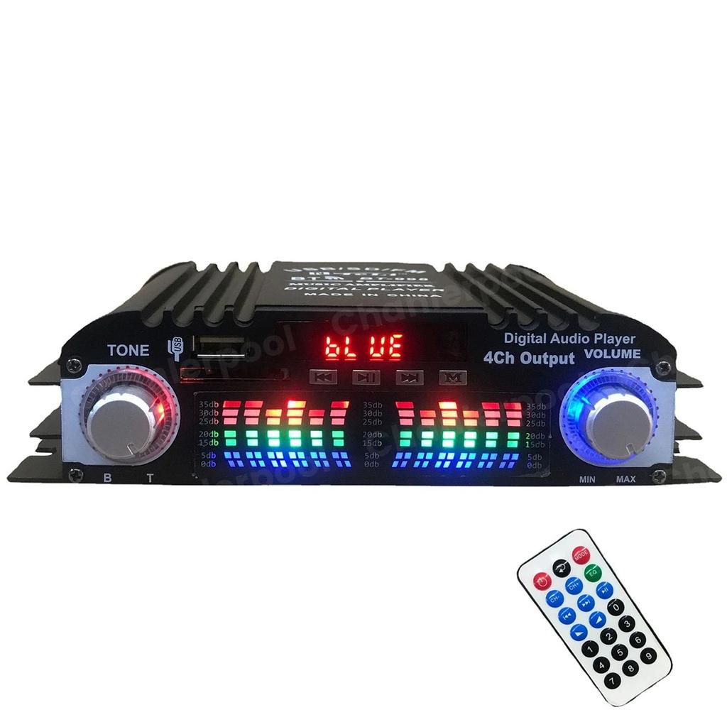 Пиковая мощность 1600 Вт Hi-Fi усилитель звука Цифровой 4-канальный аудиоусилитель Bluetooth Караоке-плеер FM-радио Поддержка пульта дистанционного управления