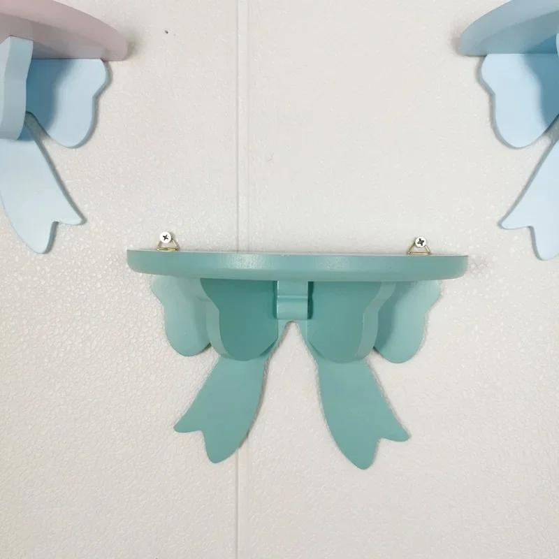 Деревянные декоративные полки, органайзер для комнаты для девочек, розовая настенная полка, декоративная рамка, банты, деревянная стойка для хранения вещей