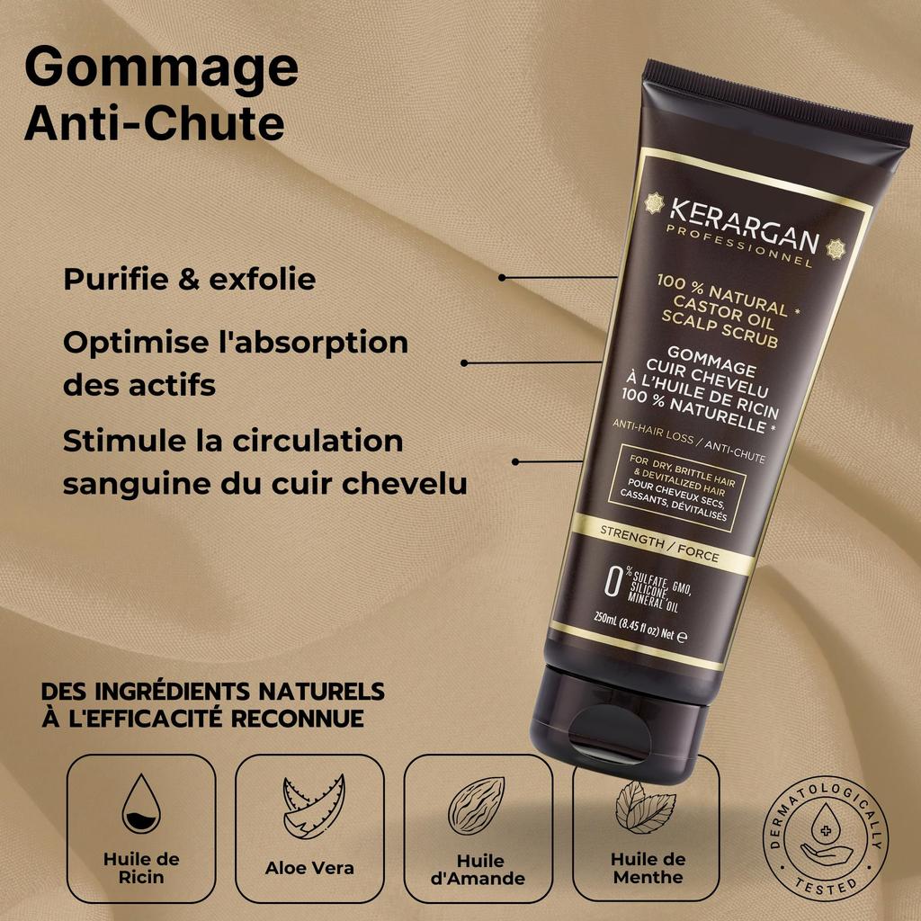 Kerargan Касторовое масло, шампунь и скраб против выпадения волос, дуэт, 750 мл