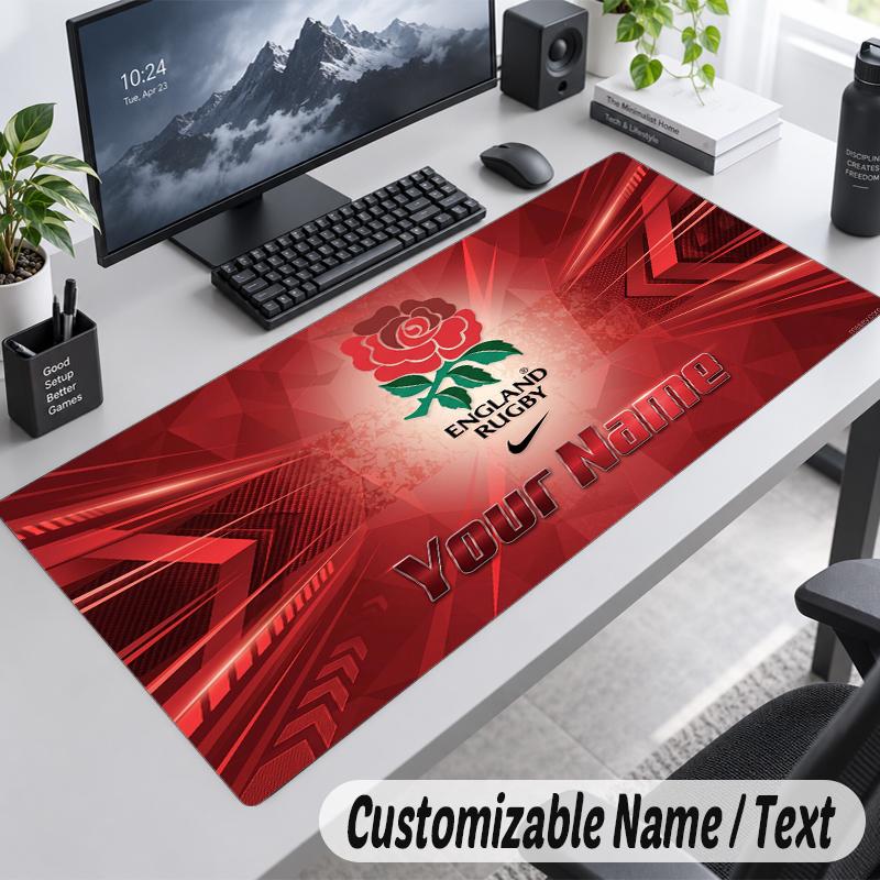 Custom Name Text Mouse Pad England Rugby Personalized Desk Pad For Work And Gaming