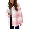 Fall Winter Women Jacket with Fake Pockets Contrast Color Plaid Print Plus Size