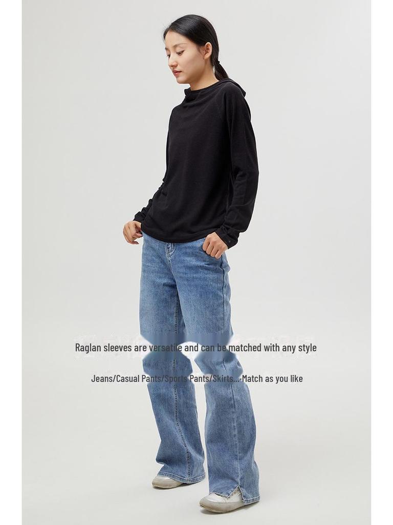 Теплая толстовка с капюшоном из бархата цвета имбиря для женщин - однотонная, можно носить как нижнюю рубашку на весну/осень