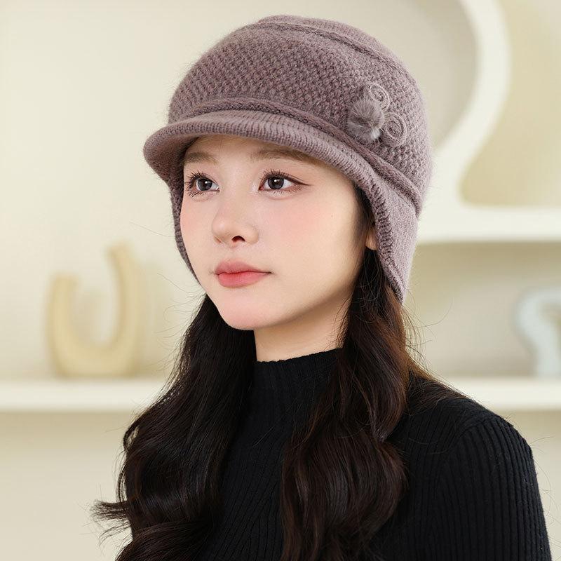 Rabbit Fur Warm Knitted Hat Ladies Mother Fashion Duck Tongue Rabbit Plush Wool Hat Outdoor Middle Grandma Hat