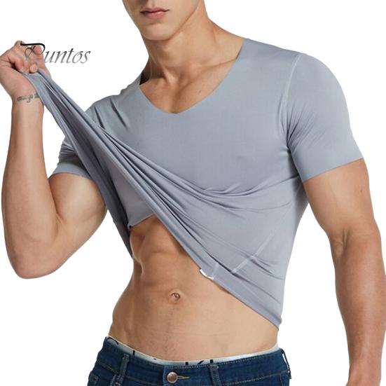 Мужские футболки Ice Silk, повседневная спортивная футболка с коротким рукавом, летняя дышащая влагоотводящая майка с V-образным вырезом