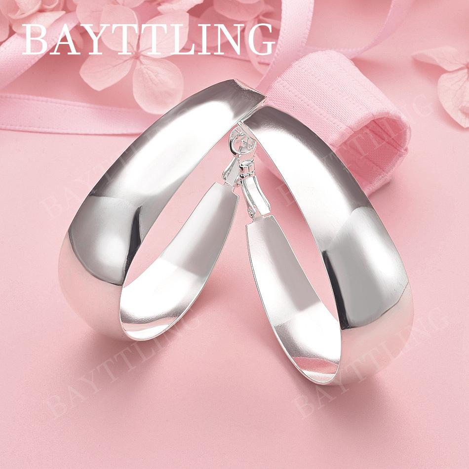 Luxury 925 Sterling Silver 35mm Smooth U-Shaped Earrings for Women Fashion Accessories Wedding Jewelry