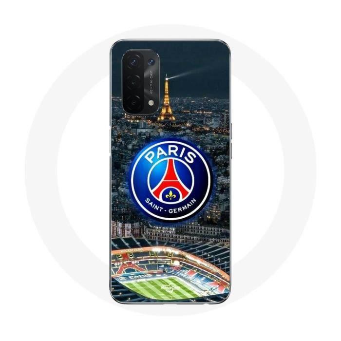 Coque - PSG - Oppo A54 5G - Souple - Blanc - Motif Tour Eiffel et Stade