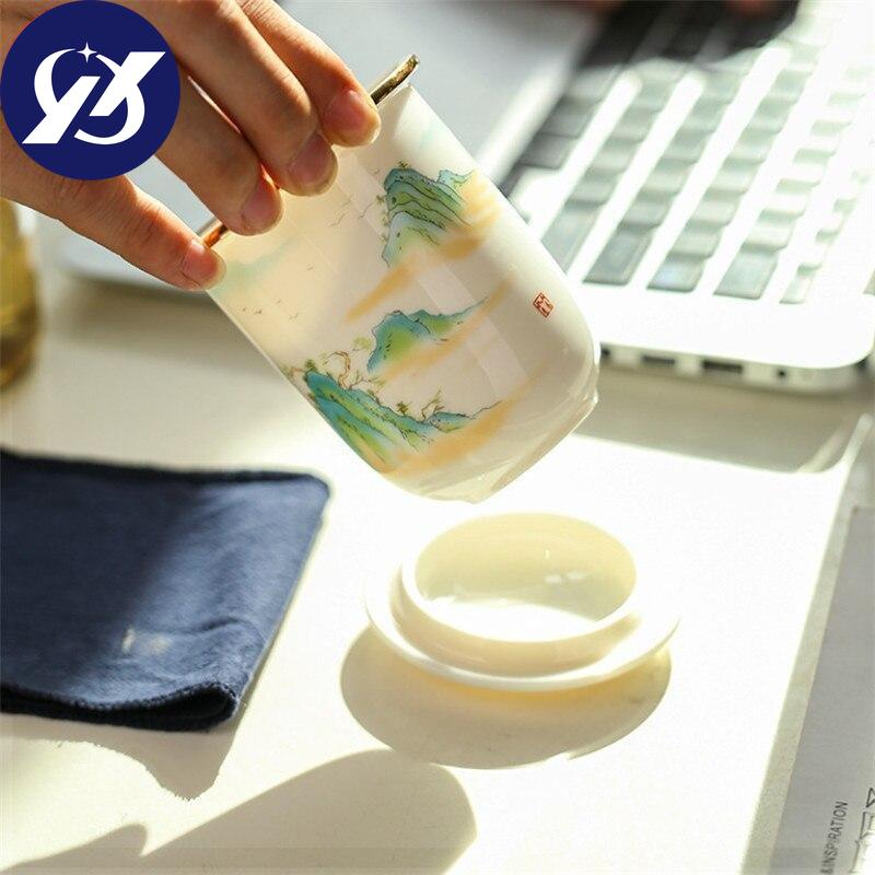 Креативная стеклянная чашка для разделения чая, керамическая чашка с фильтром, крышкой и деревянной ручкой, большая емкость, офисная кофейная кружка, посуда для напитков