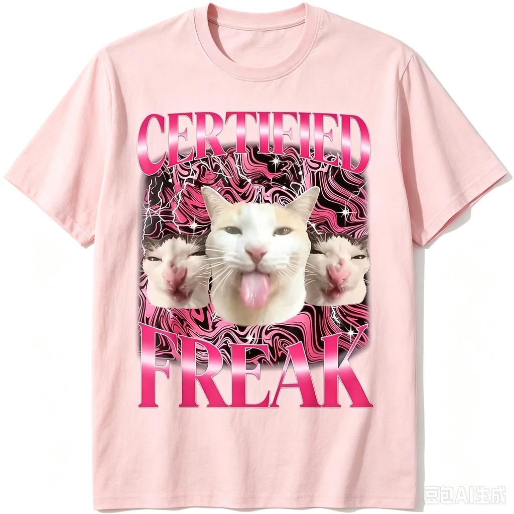 Certified Bizarre and Funny Cat Model Tshirt Made of Pure Cotton Design Full of Vitality Casual Sports Unisexs and Unisexs Adults