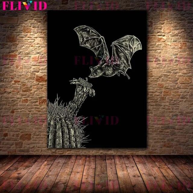 Вороны, летучие мыши, совы, волки, мыши Волшебное существо Черно-белая настенная живопись на холсте Готическая живопись с животными Плакат с принтом Домашний декор без рамки