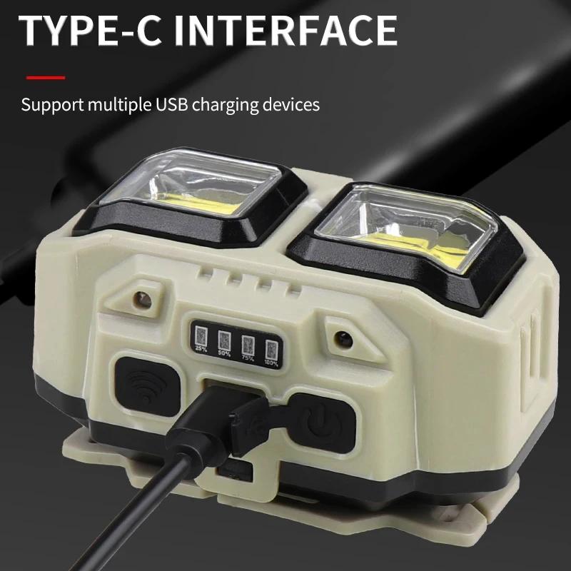 Мощный индукционный COB LED налобный фонарь, перезаряжаемый через USB, рабочий свет для улицы, кемпинга, поисковый свет, налобный фонарь для рыбалки