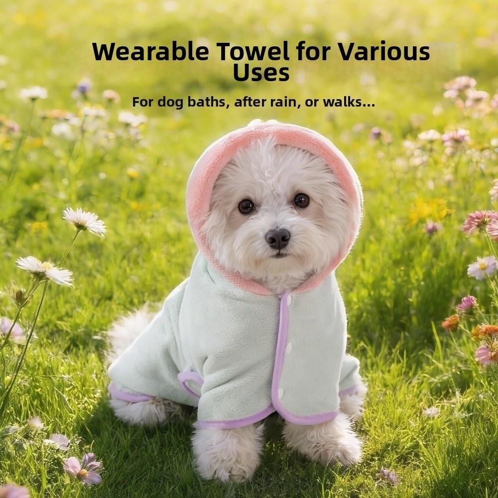 Warm Dog Hooded Bathrobe Coral Fleece Microfiber Dog Towel Rabbit Ear Design Pet Robe Swimming