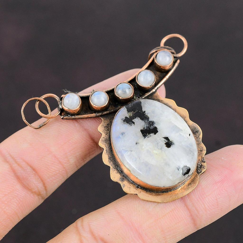 Кулон с радужным лунным камнем, медный кулон, ювелирные изделия ручной работы, стильный кулон, драгоценный камень, медные ювелирные изделия, подарок на годовщину для мамы, ювелирные изделия из лунного камня