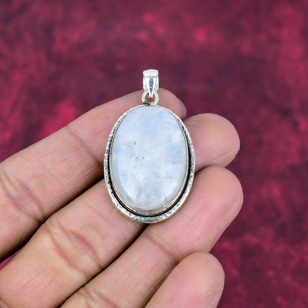 Ювелирные изделия из радужного лунного камня, подвеска из стерлингового серебра 925 пробы, красивая ювелирная подвеска ручной работы