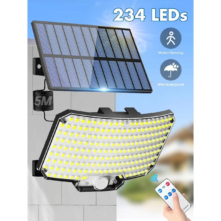 256 LED Solar Outdoor Lights with Motion Sensor 5m Cable IP65 Waterproof Flood Security Lights for Yard Garage Lighting