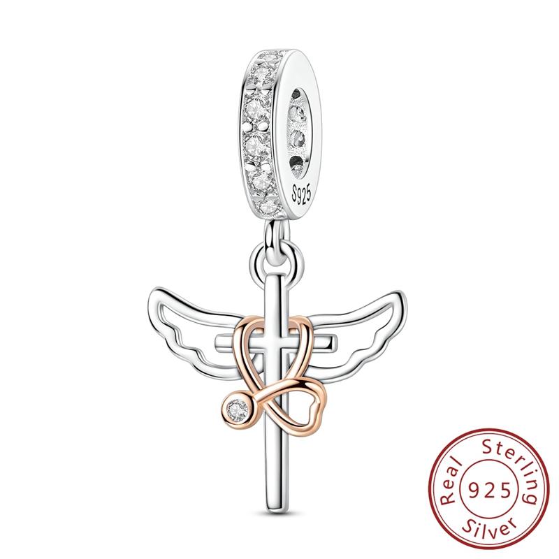 Оригинальные медные шармы-бусины Роза Сердце Крылья Бантик Шарм для браслета Подвеска Женщина Девушка Изысканные DIY Ювелирные изделия Подарок