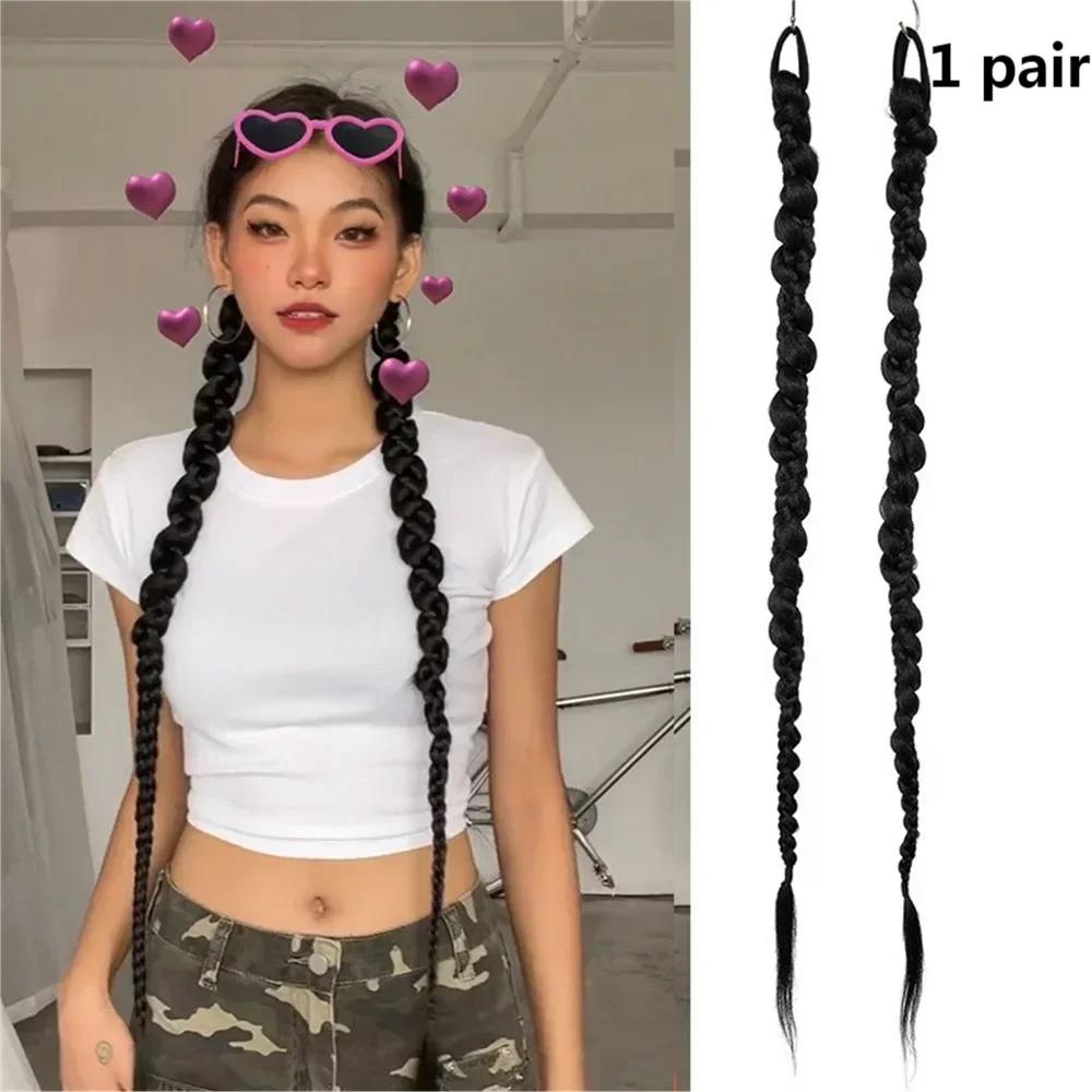 Имитация хвоста Синтетический парик для женщин Милый Крутой Повседневный Боксерские косы Аксессуары Косы Легко носить Парик-хвост 70 см