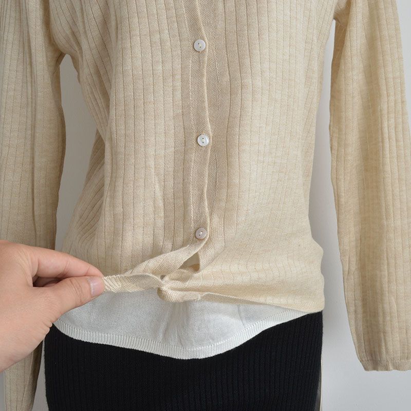 Pure Style Color-Block Crew Neck Breasted Fake Two Thin Knitting Cardigan Women's Clothes Spring & Fall Loose Long Sleeve Coat Top