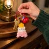 Handcrafted Yarn Accessory Crochet Christmas Keychain with Bell Handmade Tree Hat Glove Wreath Key Ring Pendant Holiday Bag Charm for Backpack,