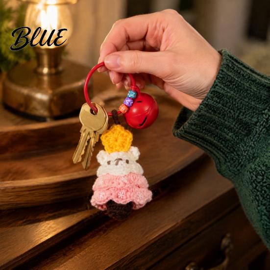 Handcrafted Yarn Accessory Crochet Christmas Keychain with Bell Handmade Tree Hat Glove Wreath Key Ring Pendant Holiday Bag Charm for Backpack,