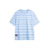 Li Ning Sports Fashion Series Simple Versatile Striped Drop Shoulder Round Neck Cotton Short Sleeve T-Shirt Unisex Tops Sky-Blue AHSU655-4
