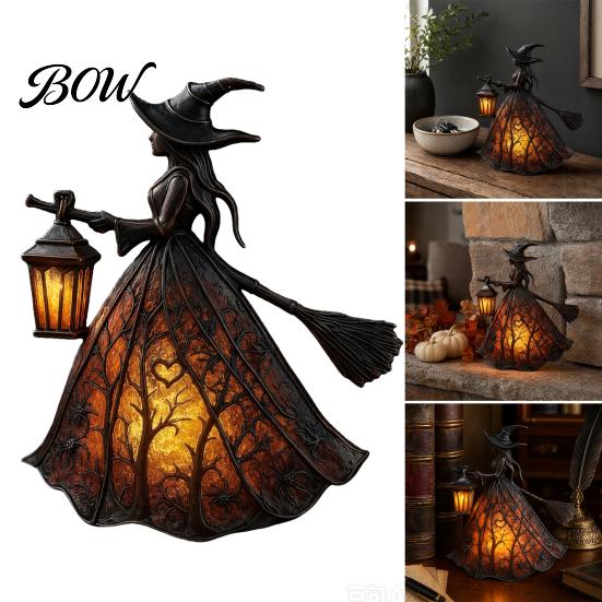 Tabletop Witch Lamp Halloween Decoration, Gothic Holding Lantern Light, Spooky Night for Holiday Party Light