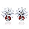 Аутентичные серьги-гвоздики BAMOER из стерлингового серебра 925 пробы с цветком ромашки и красной божьей коровкой