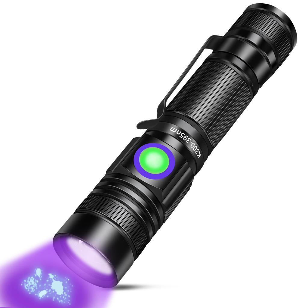 Powerful UV Flashlight, Black Light, USB Rechargeable, 395nm Mini Black Light, Portable Handheld UV Light with Adjustable Focus, LED Ultraviolet