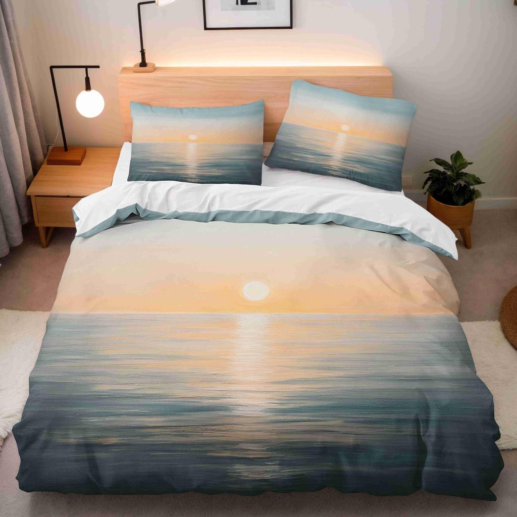 Sunrise Sunset And Sea Duvet Cover Sets For Teens Lightweight Quilt Covers Sea Coastal Nature Pattern Bedding Set Bedroom Decor