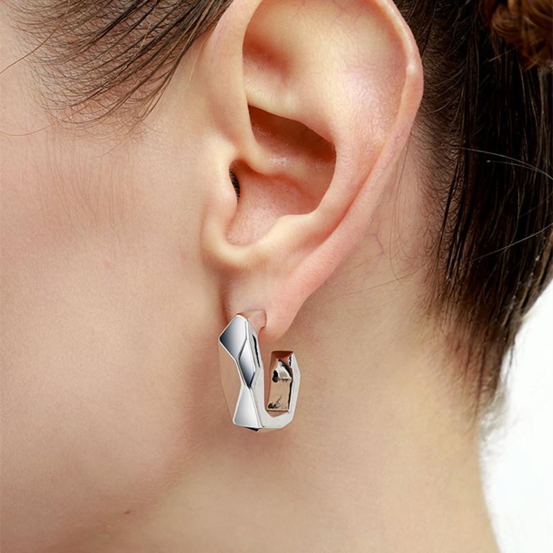 Huitan Geometric Hoop Earrings for Women Metal Color Fashion Contracted Girls Ear Piercing Earrings Modern Jewelry