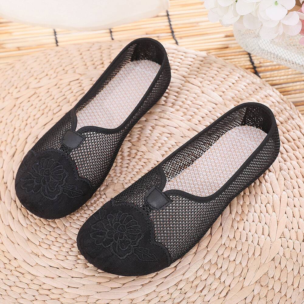 Новые летние туфли из ткани Old Beijing, вышитые туфли в китайском стиле для мам, женские повседневные туфли с мягкой подошвой из дышащей сетки, сандалии