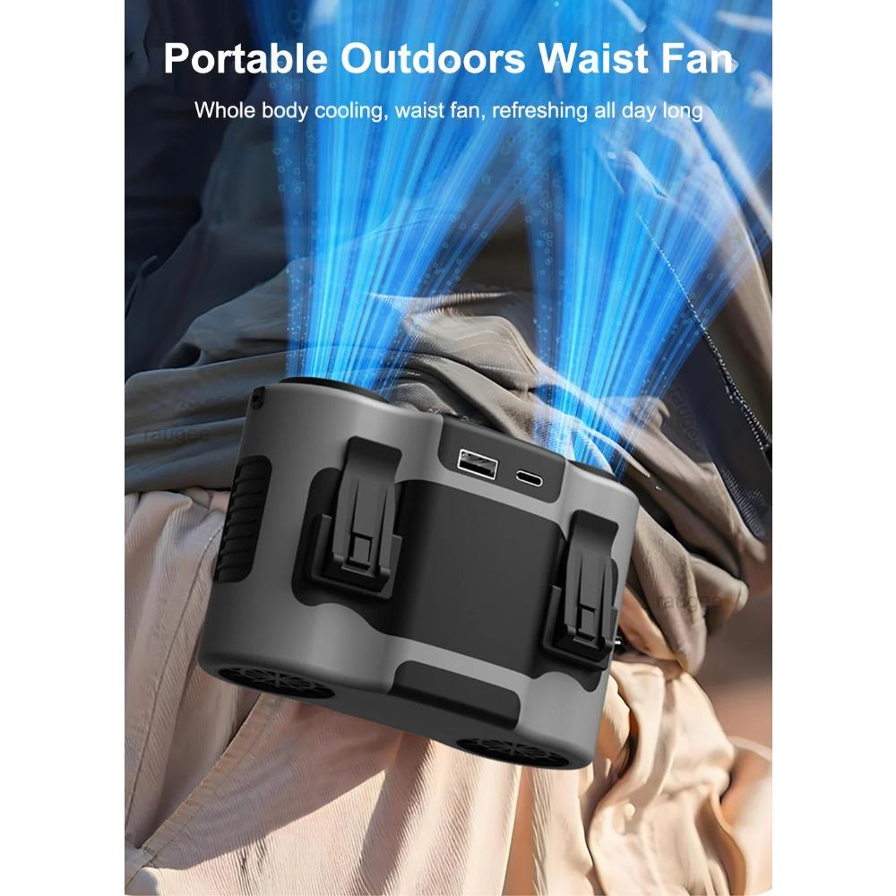 Portable Waist Clip Fan Wearable Mini USB Rechargeable Hanging Fan For Outdoor Working Double Air Outlet Waist Fan 20000Mah