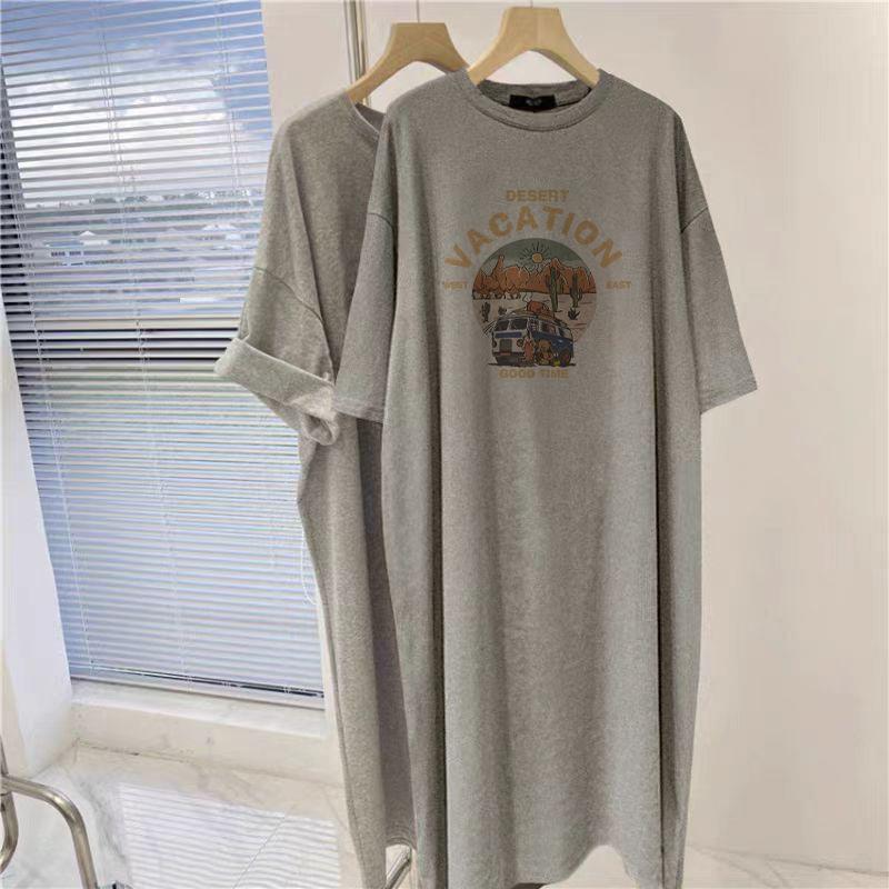 Новый летний топ для беременных, модный, из чистого хлопка, корейская версия, свободная футболка с короткими рукавами, юбка, платье средней и длинной длины