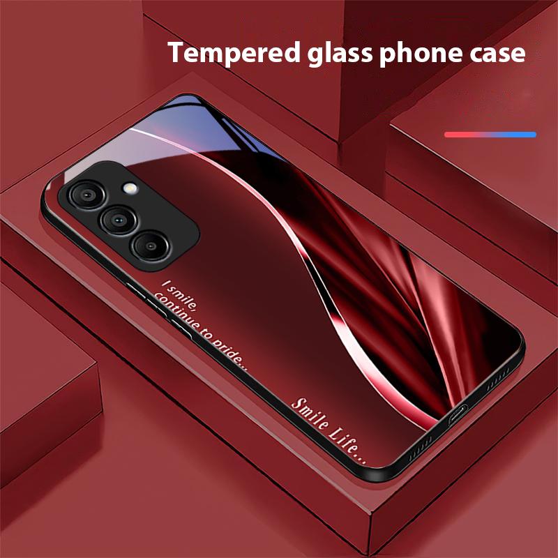 Новый мягкий коричнево-красный чехол для Samsung Galaxy A15 5G 54 4G 51 50 24 35 90 71 12 51 53 52S 80 22 34 с черным закаленным стеклом.